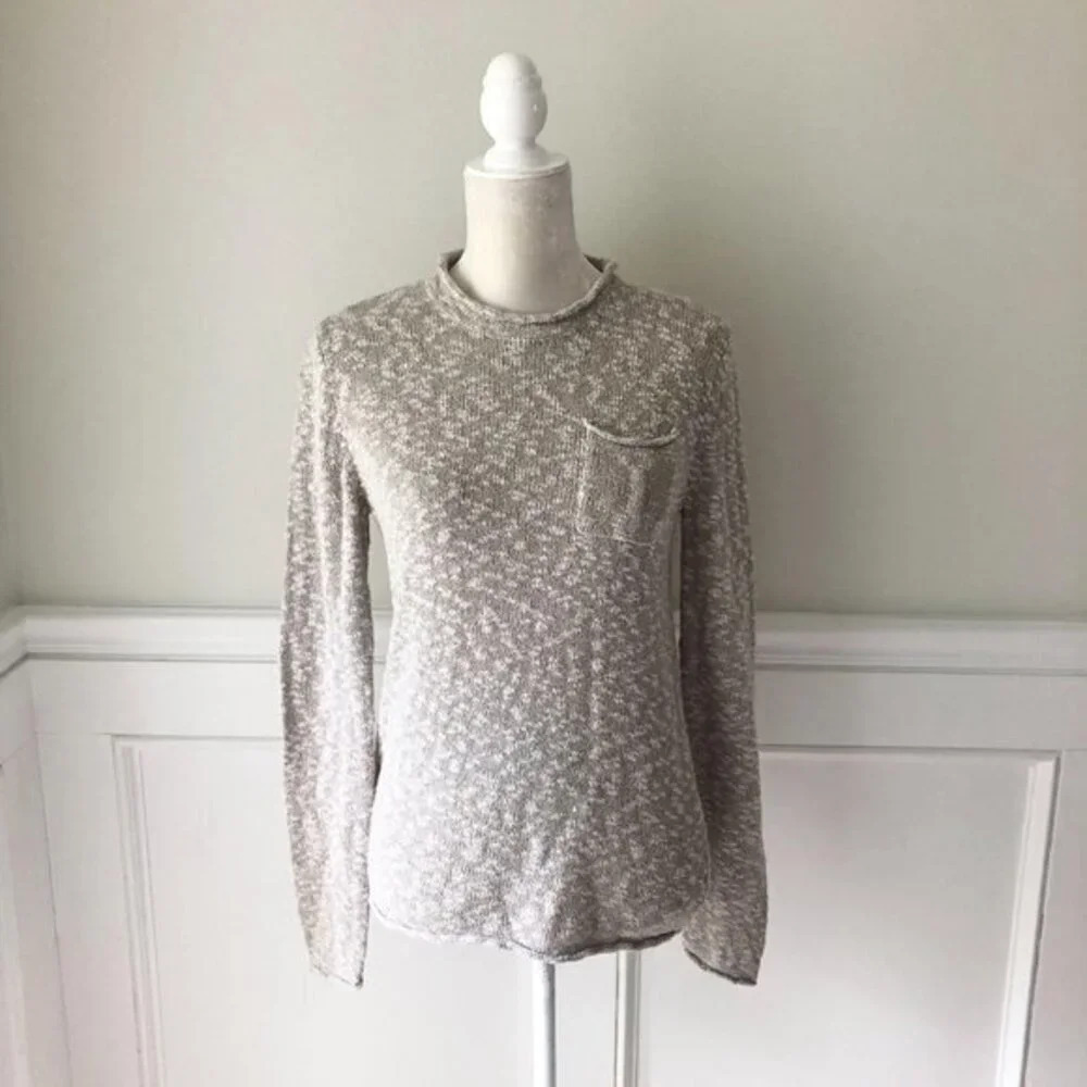 Hollister Crew Neck Burnout Pocket Sweater Tan XS